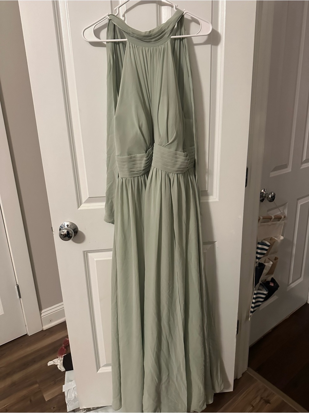 Azazie Sage Green High-Neck Halter Maxi Dress - Picture 12 of 16